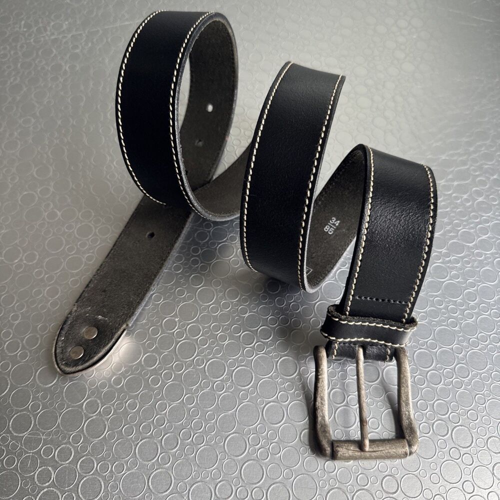 Vintage Chassis Hipwear Black Leather Ranger Belt Metal Tip Century Canada - 34